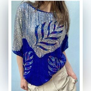 Vtg 80’s “international” sequin top 100% silk